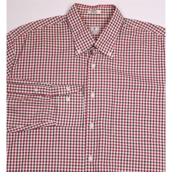 Peter Millar Red Brown White Check Cotton Dress Shirt Large - Picture 1 of 6